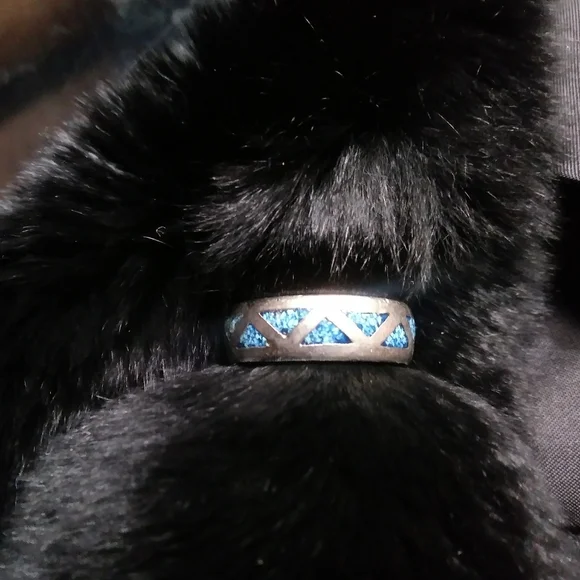 Vintage Silver Ring Turquoise Inlay Mens 9 - Picture 3 of 4